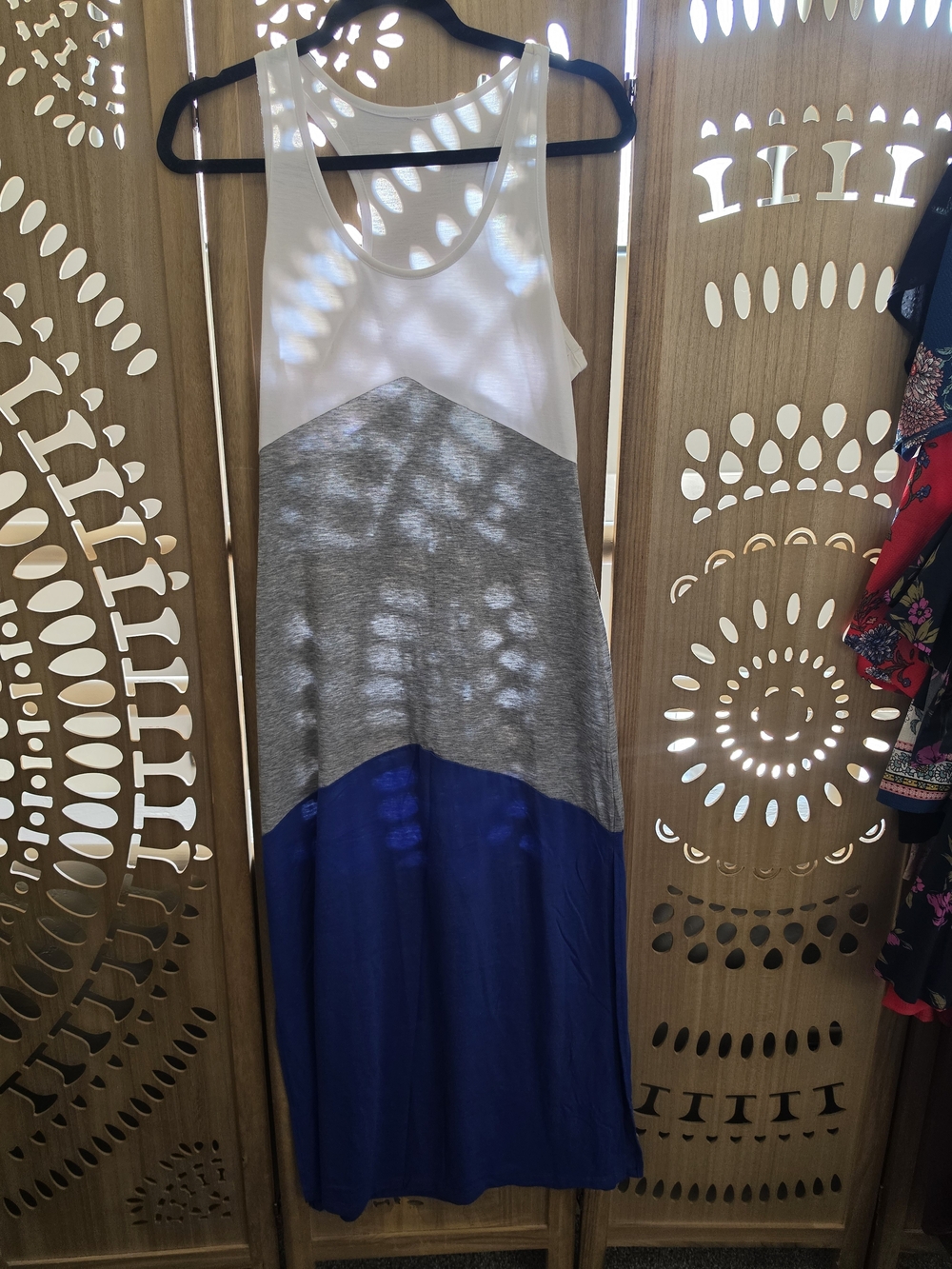 Target White, Gray & Blue Sleeveless Colorblock Maxi Dress